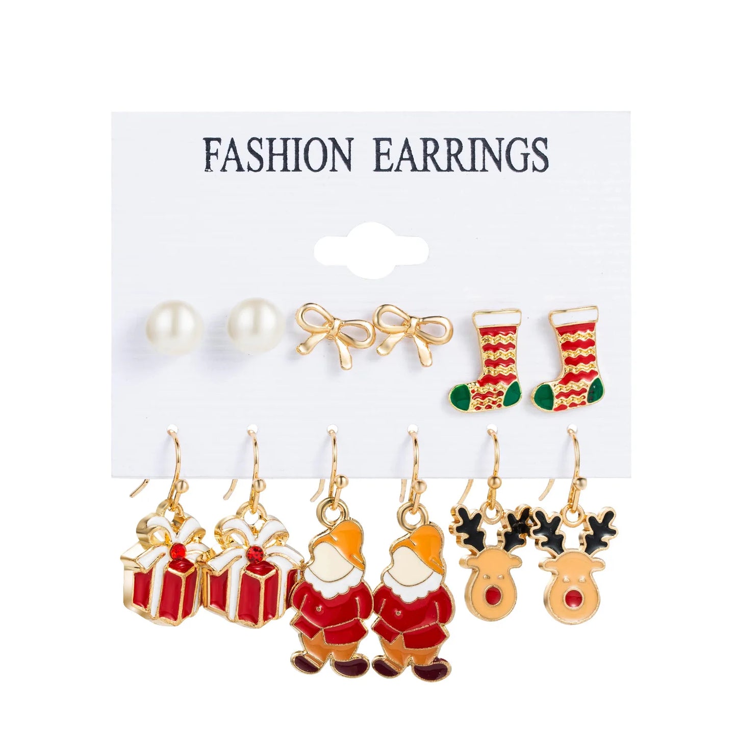 6pcs Women's Christmas Stud Earring Set Elk Christmas Tree Snowman Moon Decoration Hoop Earrings  Pierced Ear Jewelry Gift