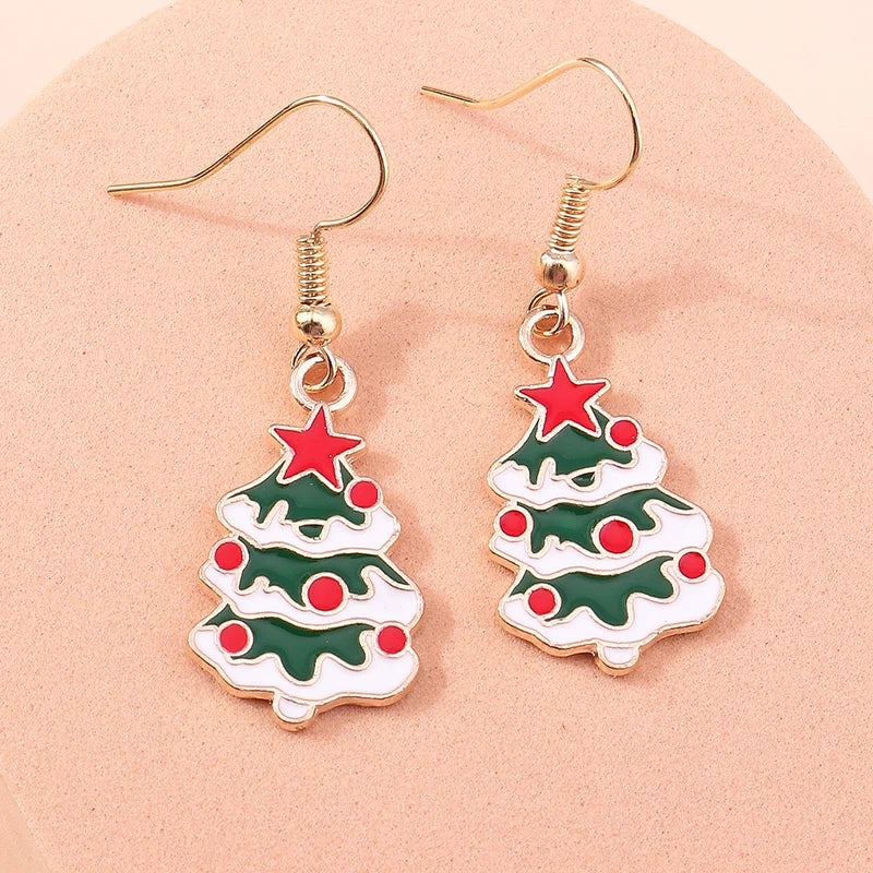 Merry Christmas Drop Earrings for Women Christmas Tree Deer Santa Dangle Earrings New Year Jewelry Gifts