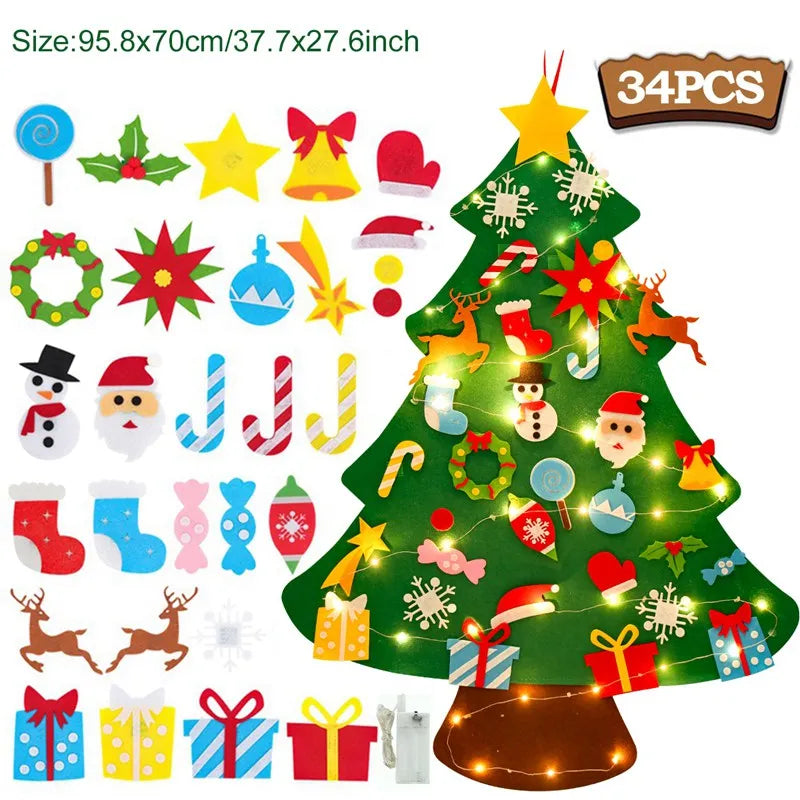 DIY Felt Christmas Tree with Light Christmas Decoration for Home Navidad Christmas Ornaments Xmas Natal Noel Gifts New Year 2024