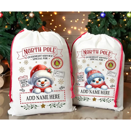 30x40cm Personalized Name snowman Christmas Gifts Bag for kids Christmas Stocking Custom Name Santa Sack Christmas gift Ornament