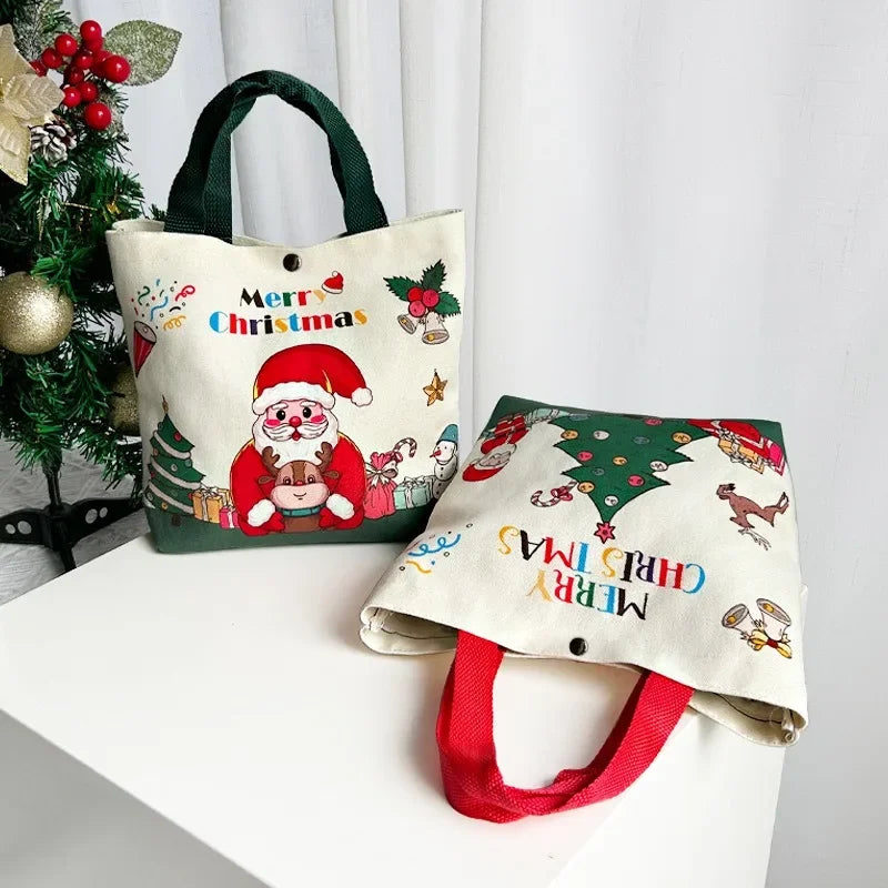 Christmas Gift Bag Cartoon Santa Claus Elk Xmas Tree Handheld Canvas Bag Merry Christmas Decor Natal Navidad Happy New Year 2025