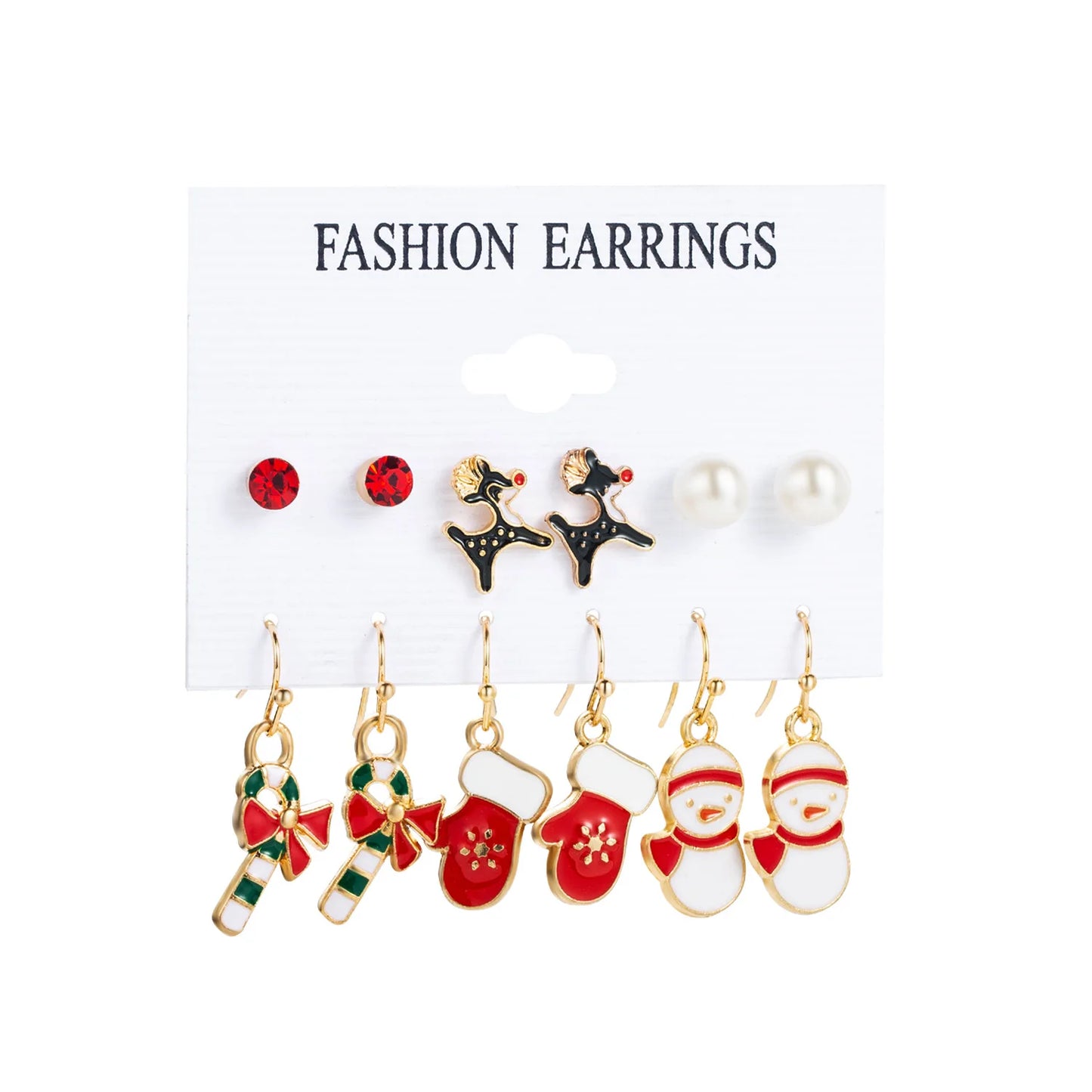 6pcs Women's Christmas Stud Earring Set Elk Christmas Tree Snowman Moon Decoration Hoop Earrings  Pierced Ear Jewelry Gift