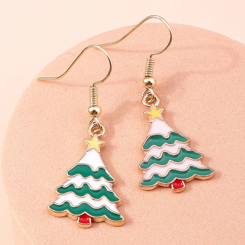 Merry Christmas Drop Earrings for Women Christmas Tree Deer Santa Dangle Earrings New Year Jewelry Gifts