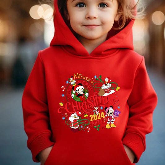 Mickey Christmas 2024 kids hoodie autumn and winter plus velvet sweater holiday gift for boys and girls