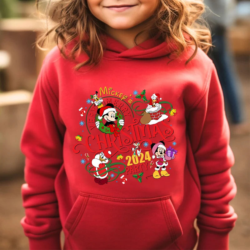 Mickey Christmas 2024 kids hoodie autumn and winter plus velvet sweater holiday gift for boys and girls