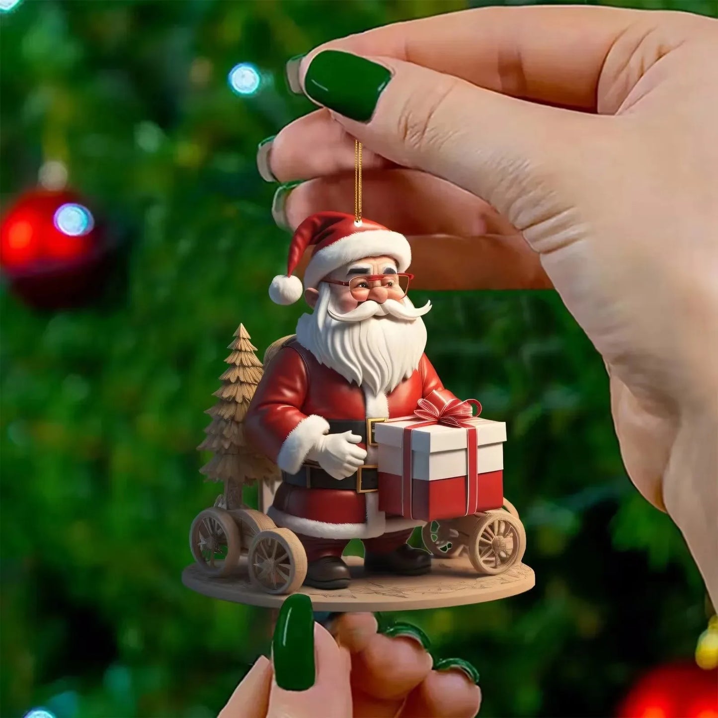 Christmas Flat Acrylic Cartoon Car Hanging Pendants Xmas Santa Claus Snowman Ornaments Merry Christmas Decor Noel Tree Hangings