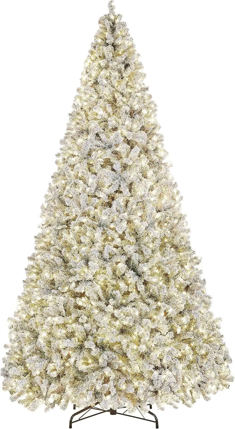 6ft Pre-lit Artificial Christmas Tree with Incandescent Warm White Lights, Snow Flocked Full Prelighted Xmas Tree