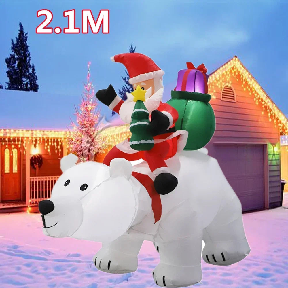 1.8m Christmas Santa Claus Rides Polar Bear And 1.5m Snowman  Inflate Model with LED Lamp Xmas Outdoors Yard Party Garden Decor