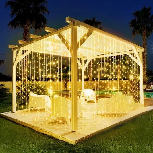 Solar Curtain LED 6M/3M String Lights Outdoor Garland Holiday Lighting Decor Christmas Garden Pavilion Wedding Party Fairy Light