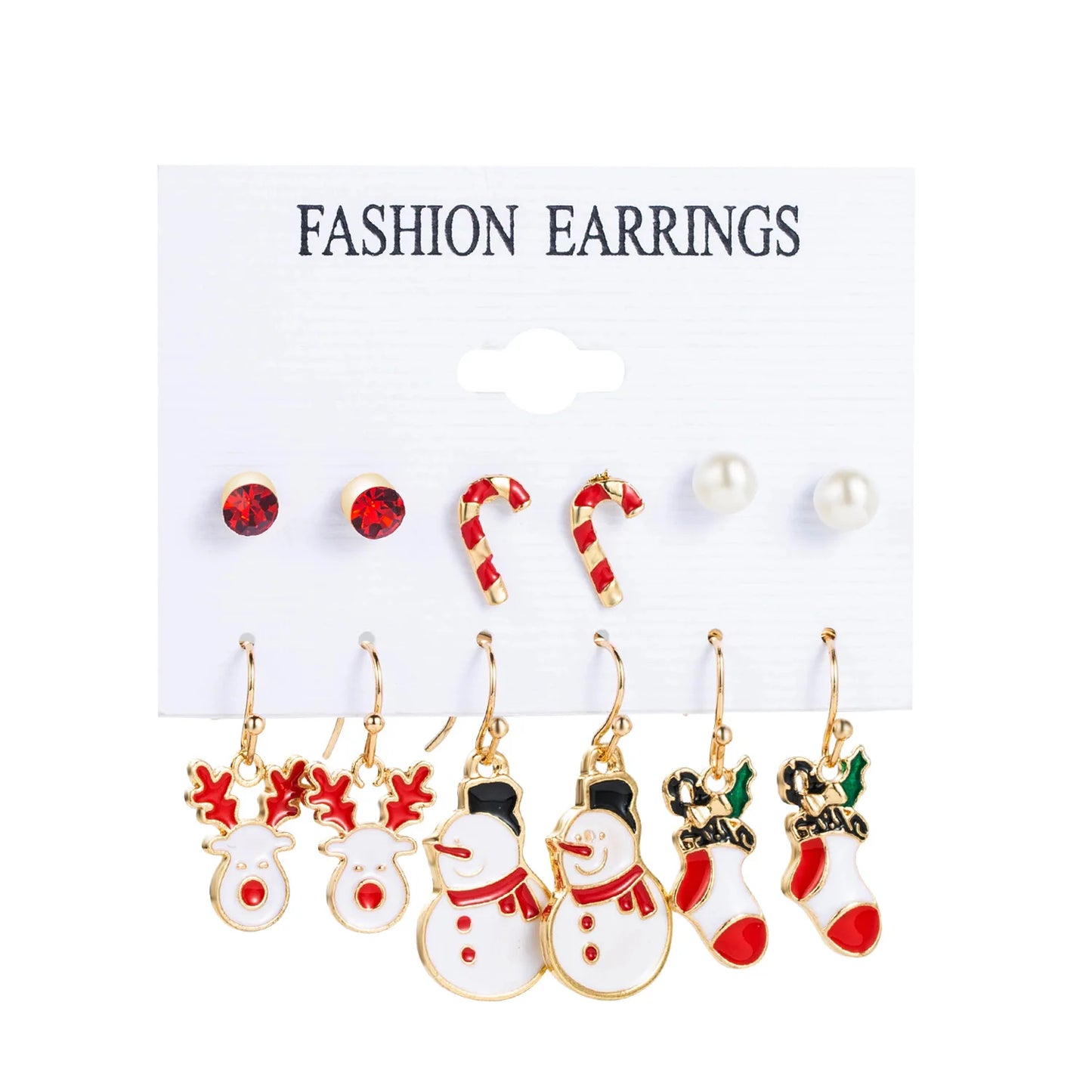 6pcs Women's Christmas Stud Earring Set Elk Christmas Tree Snowman Moon Decoration Hoop Earrings  Pierced Ear Jewelry Gift