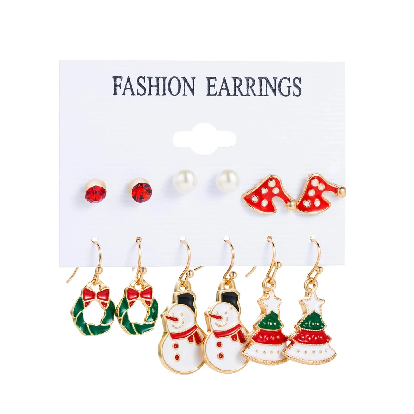 6pcs Women's Christmas Stud Earring Set Elk Christmas Tree Snowman Moon Decoration Hoop Earrings  Pierced Ear Jewelry Gift