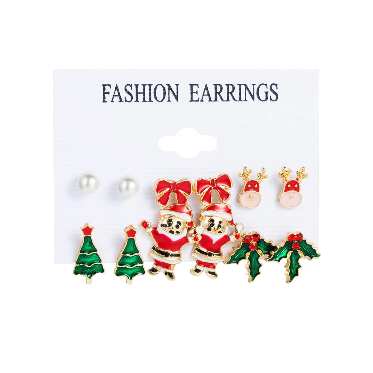 6pcs Women's Christmas Stud Earring Set Elk Christmas Tree Snowman Moon Decoration Hoop Earrings  Pierced Ear Jewelry Gift