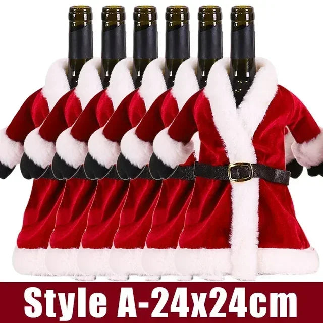 6/1pc Christmas Wine Bottle Cover Red Velvet Dress Clothes Bottles Bags Xmas Dinner Tableware New Year Party Home Decoration