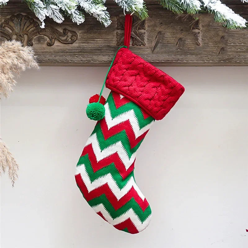 Christmas Stocking Sack Xmas Gift Candy Bag Christmas Decorations For Home Knitted Sock Christmas Tree Decor