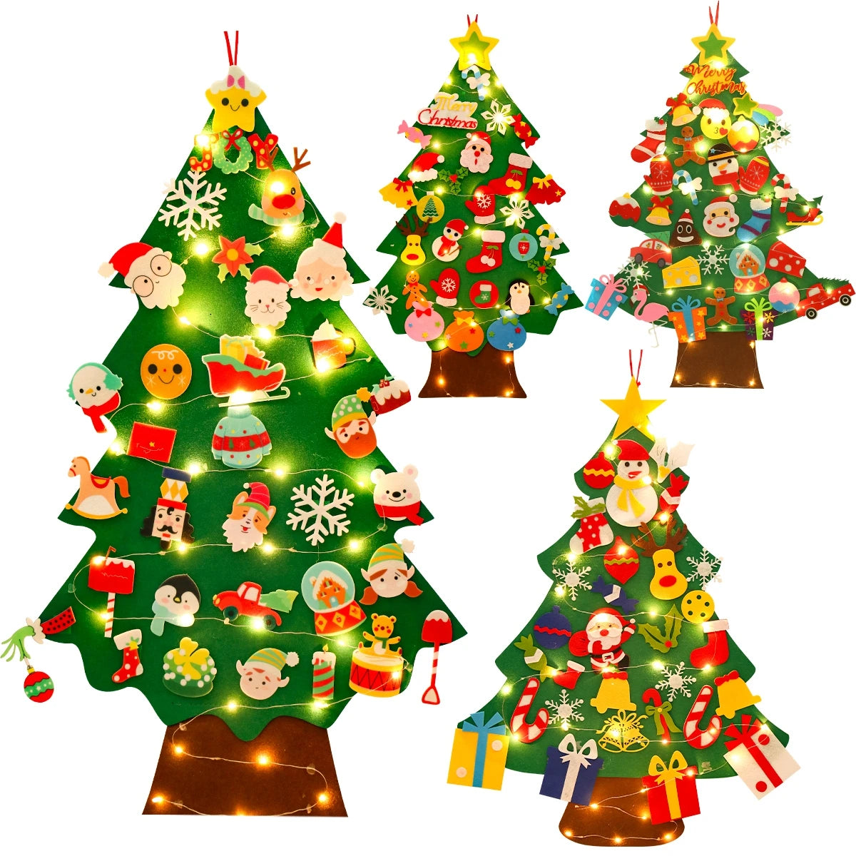 DIY Felt Christmas Tree with Light Christmas Decoration for Home Navidad Christmas Ornaments Xmas Natal Noel Gifts New Year 2024