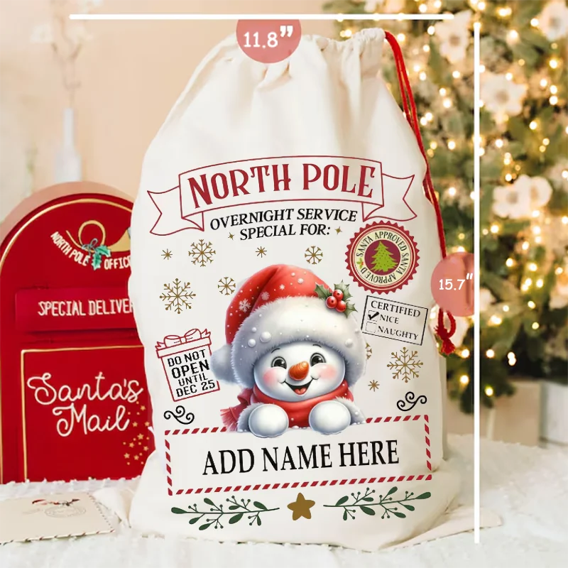 30x40cm Personalized Name snowman Christmas Gifts Bag for kids Christmas Stocking Custom Name Santa Sack Christmas gift Ornament