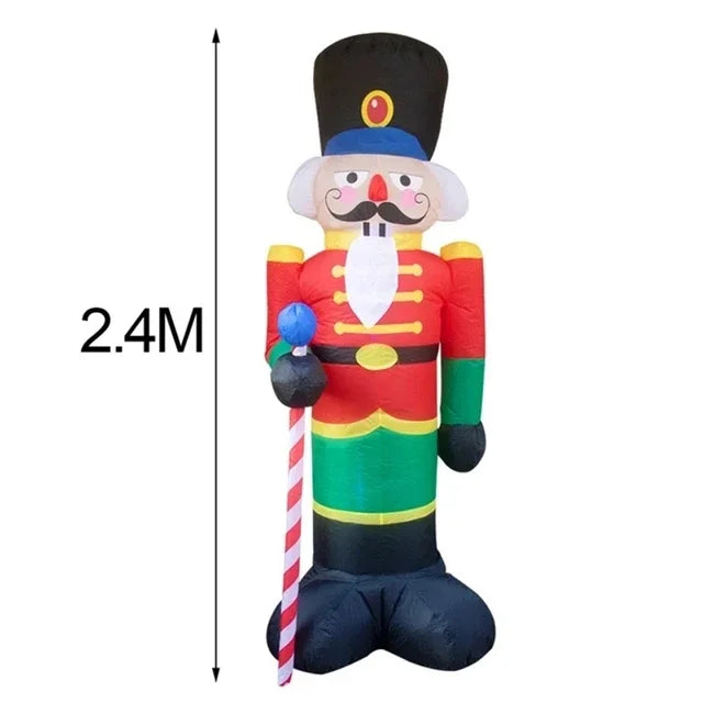 2.4m Nutcracker Christmas Inflatable LED Light Outdoor Holiday Decoration Christmas Inflatable Home Decor Doll Toys