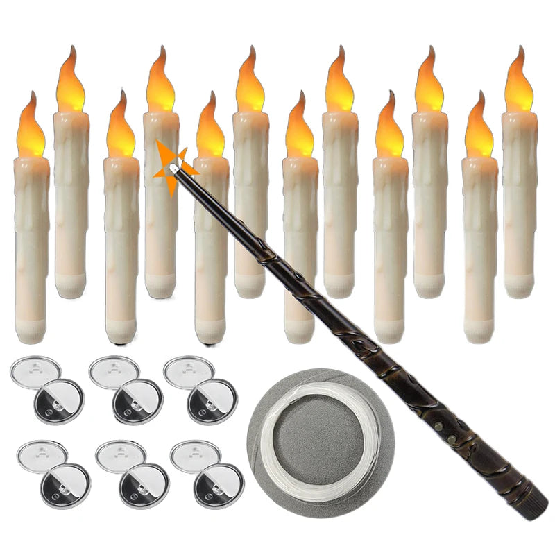 12 Pcs Floating Candles With Magic Wand Flickering Warm Light LED Flameless Candle Taper Candles For Christmas Party