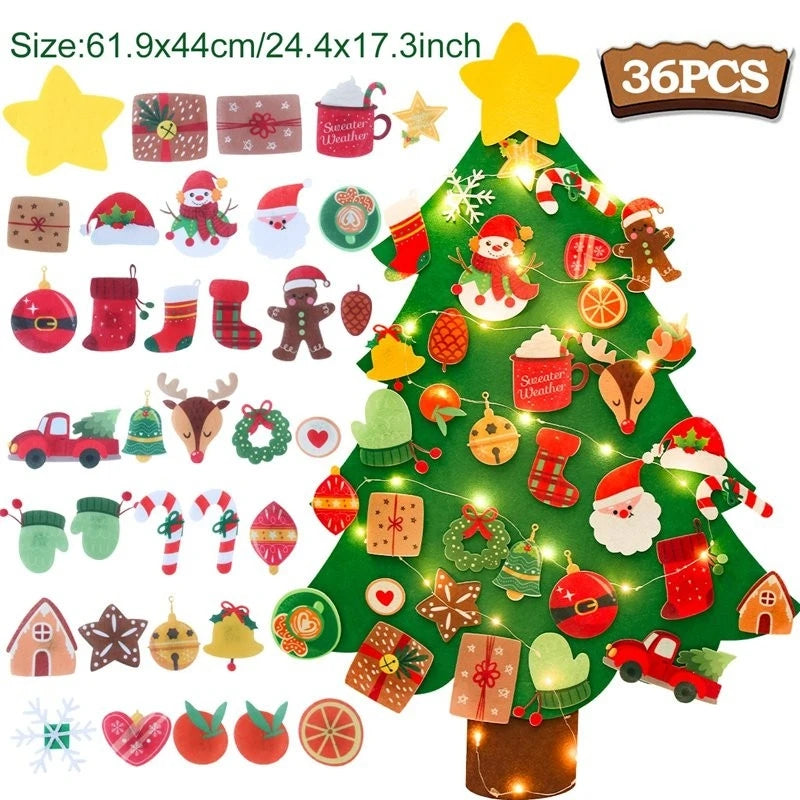 DIY Felt Christmas Tree with Light Christmas Decoration for Home Navidad Christmas Ornaments Xmas Natal Noel Gifts New Year 2024