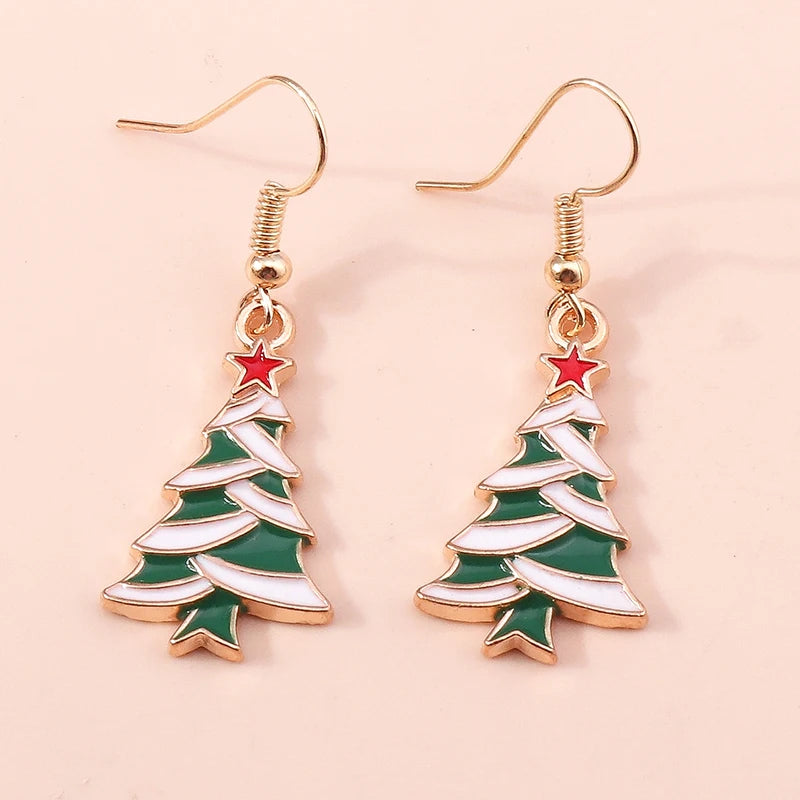 Merry Christmas Drop Earrings for Women Christmas Tree Deer Santa Dangle Earrings New Year Jewelry Gifts