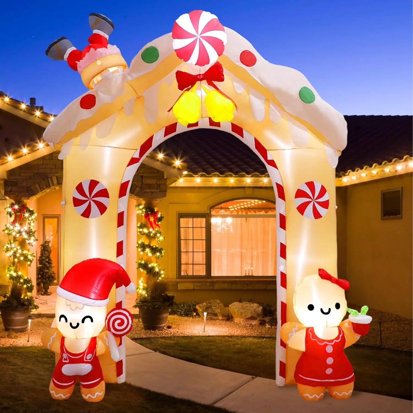 10FT Gingerbread Man Inflatable Archway with LED Lights, Christmas Yard Decoration for Outdoor Parties