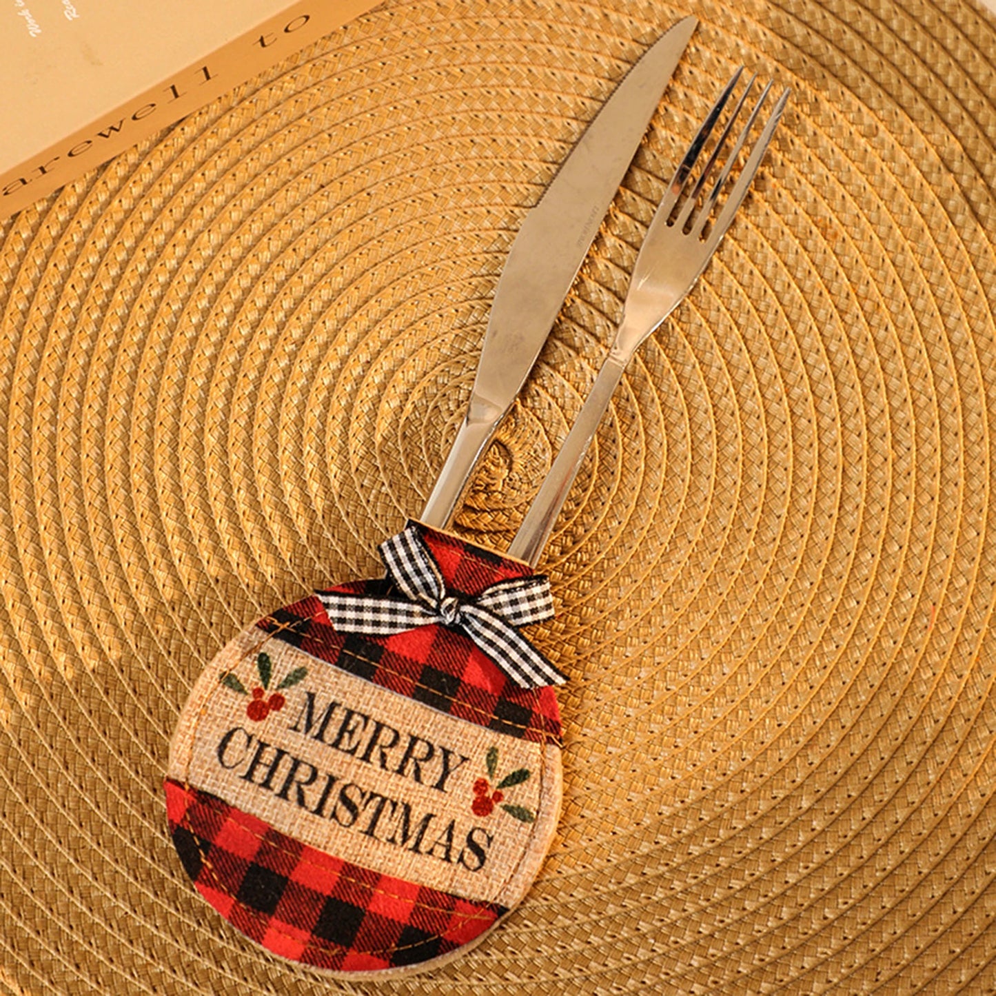 Christmas Silverware Holders Buffalo Plaid Tableware Knife and Fork Bags Pouches for Dinner Table Decor