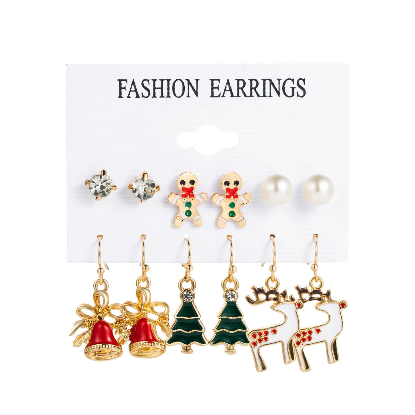 6pcs Women's Christmas Stud Earring Set Elk Christmas Tree Snowman Moon Decoration Hoop Earrings  Pierced Ear Jewelry Gift