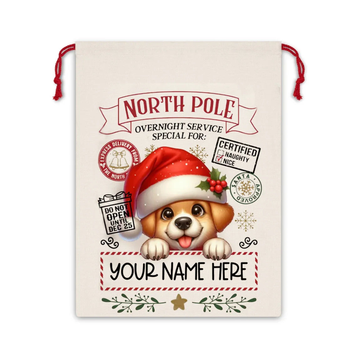 Personalised Name 30x40cm Christmas Pet Gift Bags Santa Sack Christmas Ornaments New Year Christmas Gifts for Kids Boys Girls