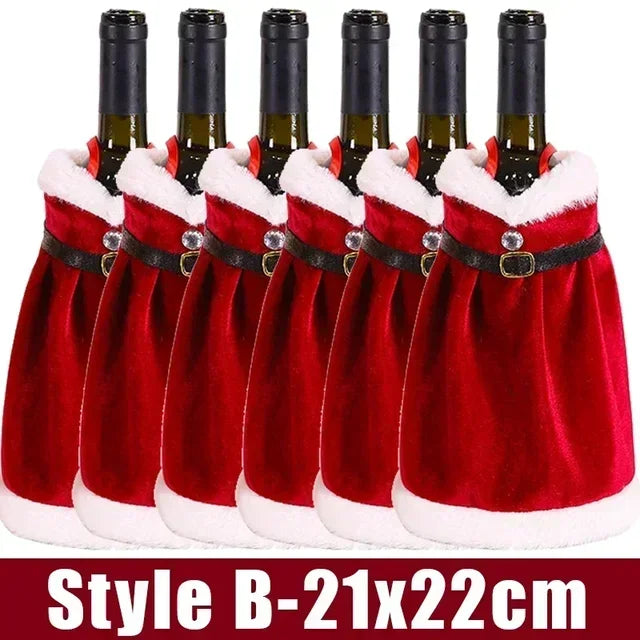 6/1pc Christmas Wine Bottle Cover Red Velvet Dress Clothes Bottles Bags Xmas Dinner Tableware New Year Party Home Decoration