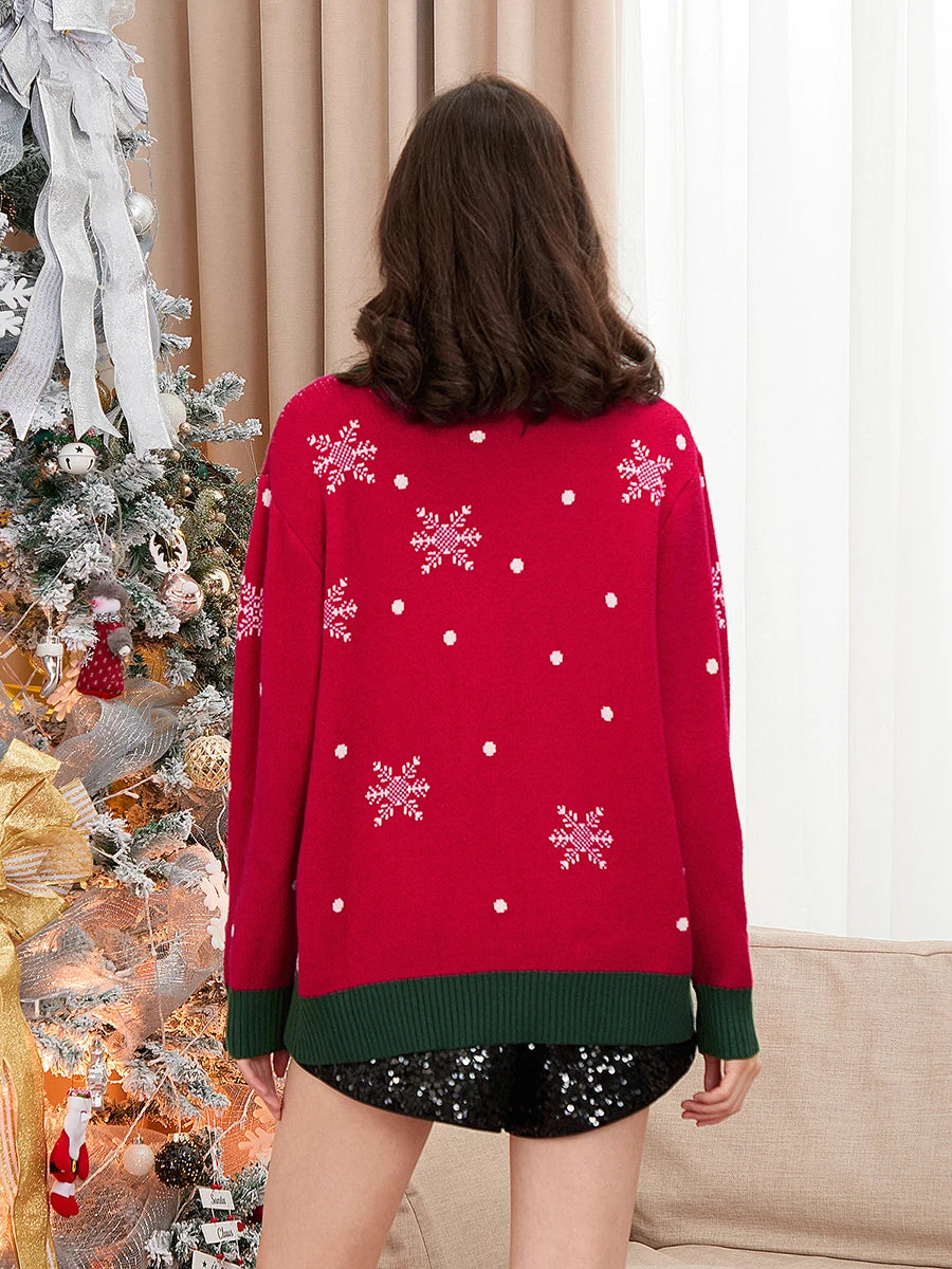 Womens Christmas Cardigan Snowman Snowflake V Neck Button Down Long Sleeve Knit Sweater Holiday Streetwear