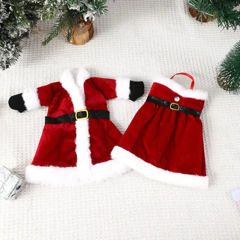 6/1pc Christmas Wine Bottle Cover Red Velvet Dress Clothes Bottles Bags Xmas Dinner Tableware New Year Party Home Decoration