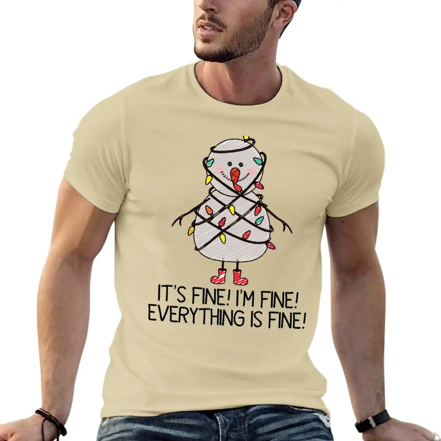 Holiday T-Shirt - I'm Fine Tangled Lights Christmas