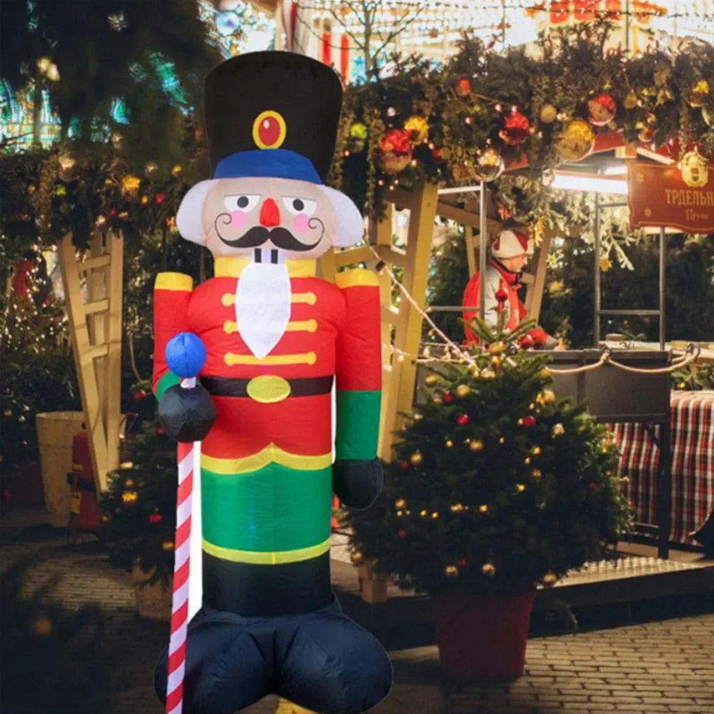 2.4m Nutcracker Christmas Inflatable LED Light Outdoor Holiday Decoration Christmas Inflatable Home Decor Doll Toys