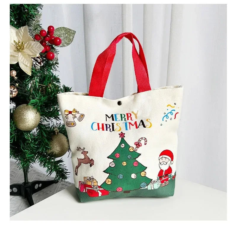 Christmas Gift Bag Cartoon Santa Claus Elk Xmas Tree Handheld Canvas Bag Merry Christmas Decor Natal Navidad Happy New Year 2025