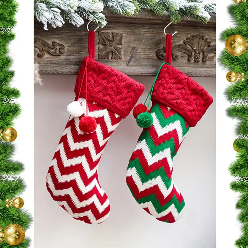 Christmas Stocking Sack Xmas Gift Candy Bag Christmas Decorations For Home Knitted Sock Christmas Tree Decor