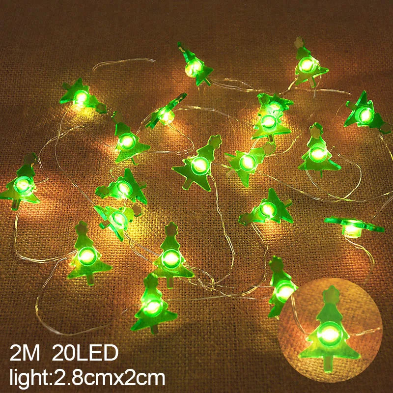 2M 20LED Santa Claus Snowflake LED Light String Christmas Decoration For Home Xmas Tree Ornament 2024 Navidad Kids Gift New Year