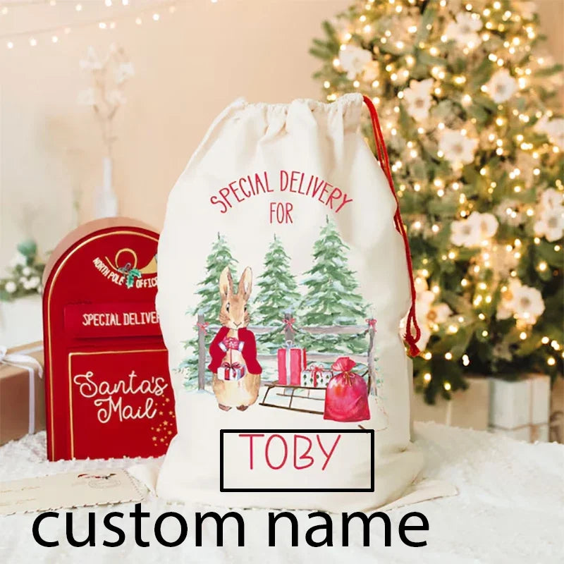 Personalised Rabbit bunny Santa Claus sack Christmas stocking Merry Xmas eve home Decoration kid girl boy gift Present Toy Bag