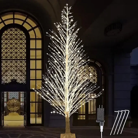 7FT Lighted Birch Tree 1000 LED Warm White Lights with Twinkle Lights，LED Artificial Tree Light for Christmas Decorations