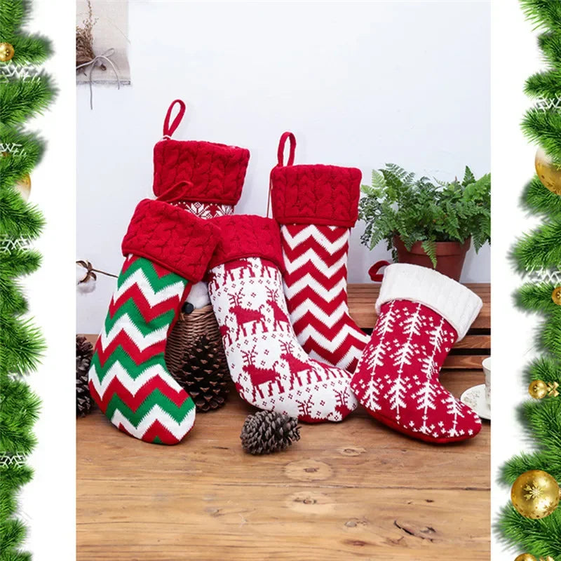 Christmas Stocking Sack Xmas Gift Candy Bag Christmas Decorations For Home Knitted Sock Christmas Tree Decor