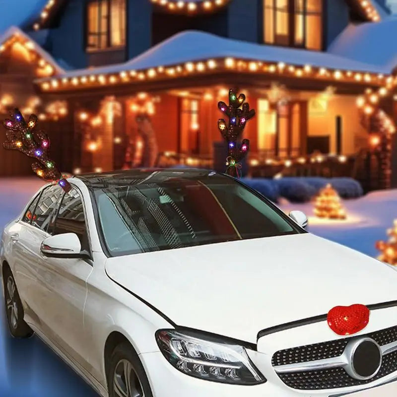 Christmas Car Reindeer Antlers Kit Light Up Christmas Reindeer Antlers Car Kit Festive Decorative Accessories Car Reindeer