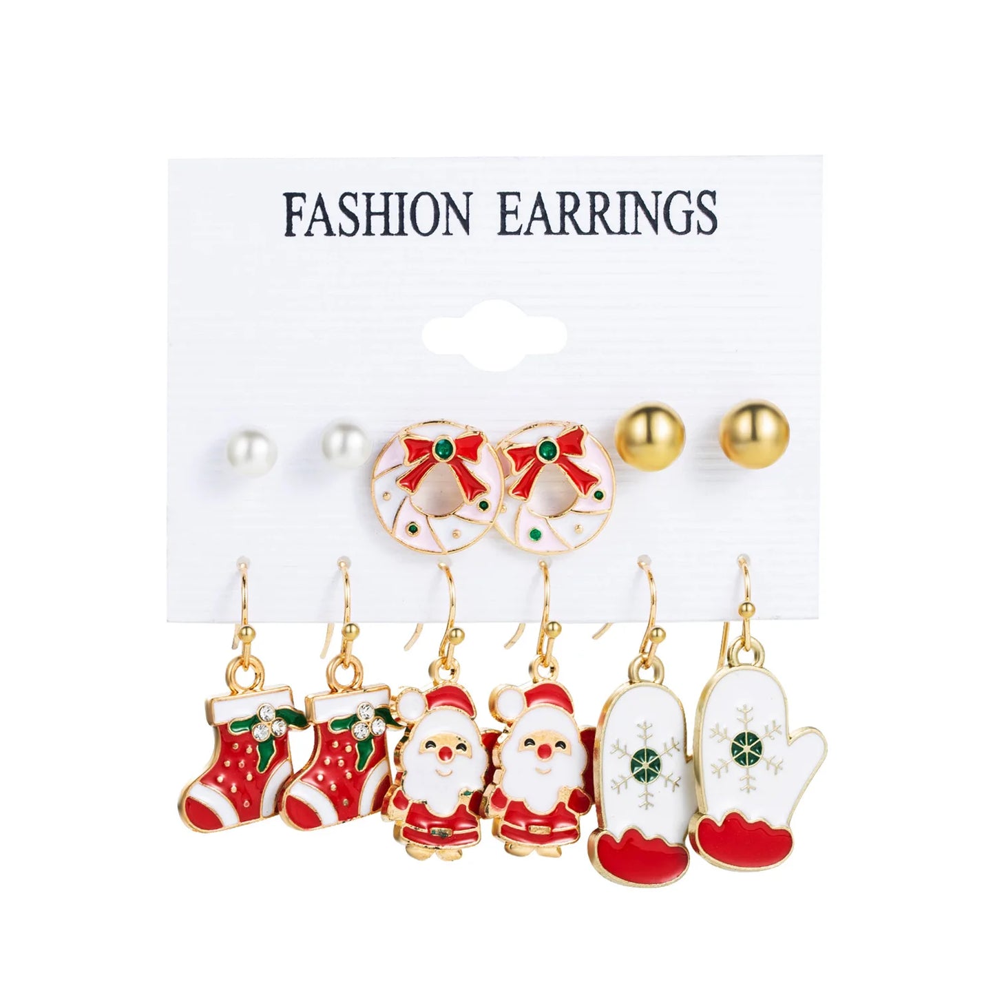 6pcs Women's Christmas Stud Earring Set Elk Christmas Tree Snowman Moon Decoration Hoop Earrings  Pierced Ear Jewelry Gift