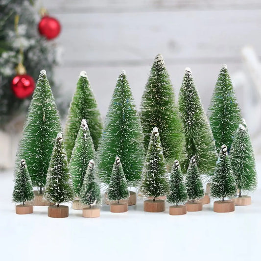 Artificial Mini Wooden Christmas Tree Blue Green White Gold Tower Pine Small Sisal Christmas Tree Tabletop Ornament Decor