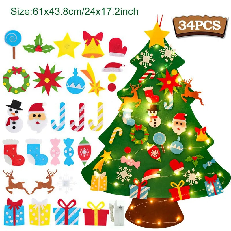 DIY Felt Christmas Tree with Light Christmas Decoration for Home Navidad Christmas Ornaments Xmas Natal Noel Gifts New Year 2024