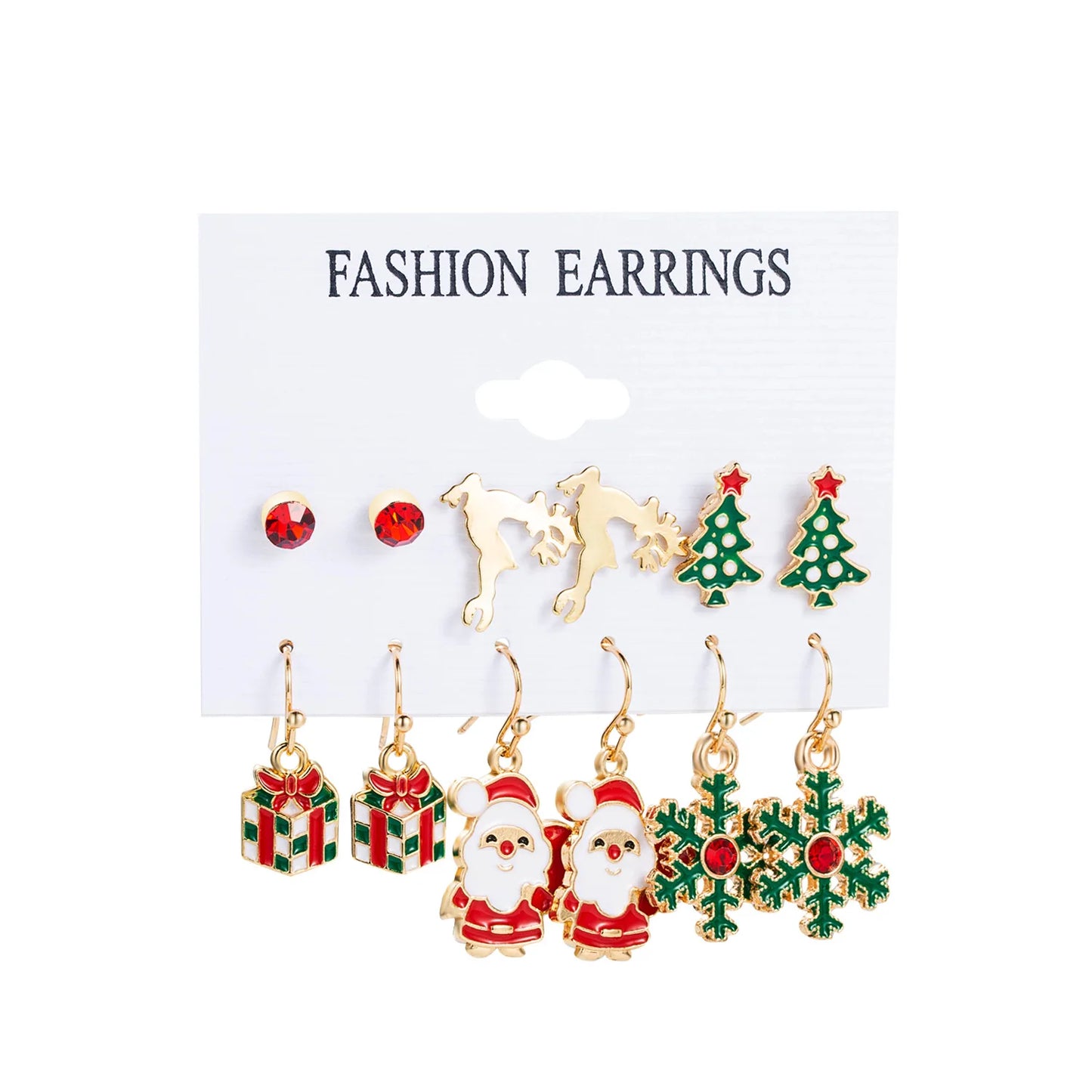 6pcs Women's Christmas Stud Earring Set Elk Christmas Tree Snowman Moon Decoration Hoop Earrings  Pierced Ear Jewelry Gift