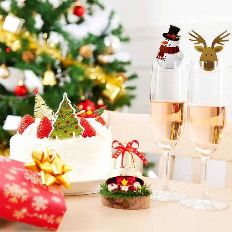 10Pcs Wine Cup Card Christmas Party Dinner Decoration Navidad Noel Wine Glass Cards Ornaments New Year Gift Christmas Decoration