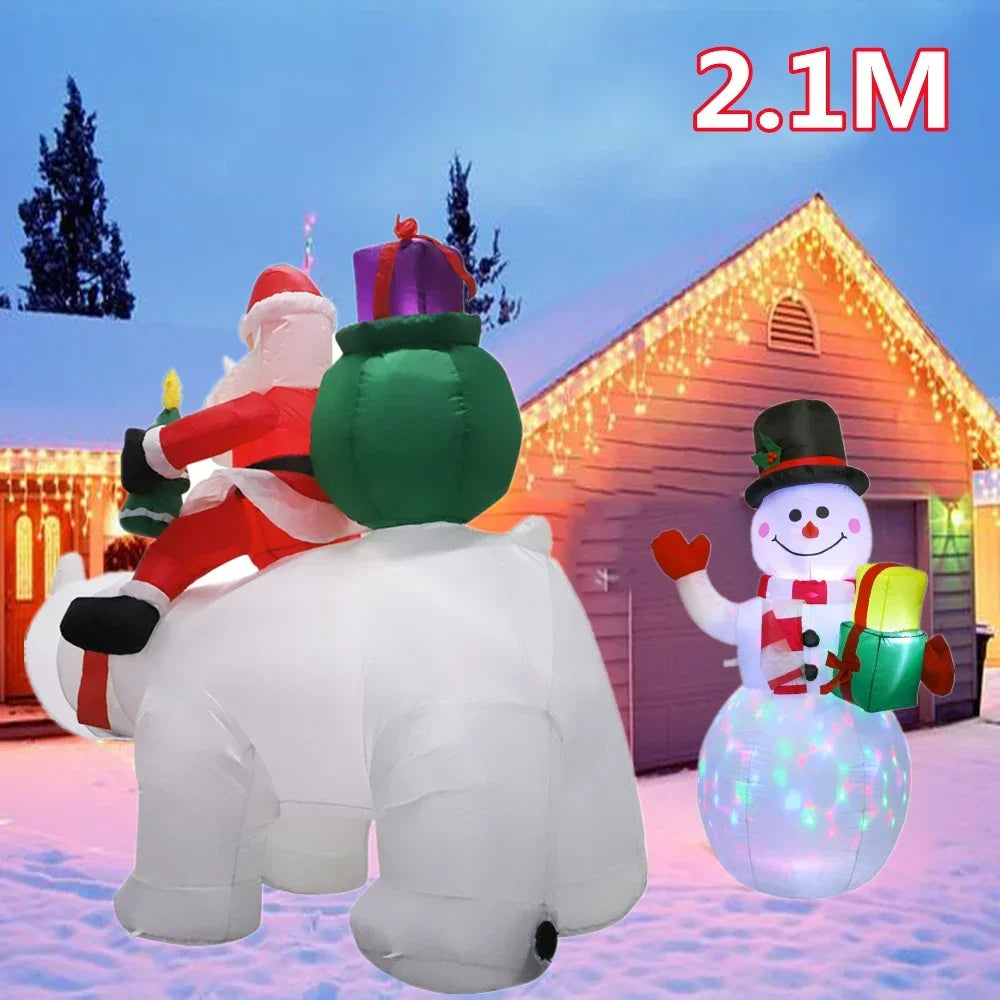 1.8m Christmas Santa Claus Rides Polar Bear And 1.5m Snowman  Inflate Model with LED Lamp Xmas Outdoors Yard Party Garden Decor