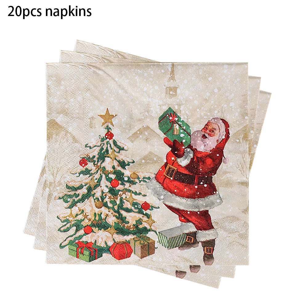 20pcs Xmas Christmas Napkins tissue Christmas tree Santa Claus pattern Napkins Christmas Dinner Napkins Christmas party supplies