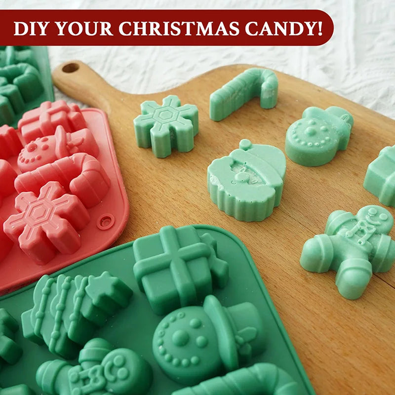 Christmas Silicone Chocolate Molds Candy Baking Moulds Handmade Snowflake Snowman Xmas Tree Gingerbread Man Santa Claus Mold