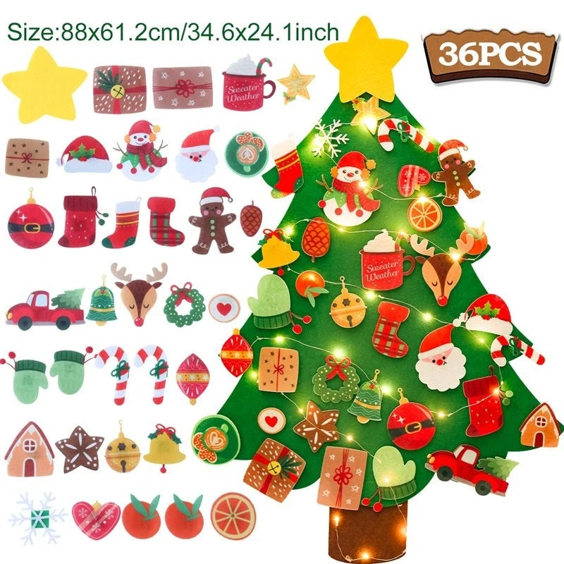 DIY Felt Christmas Tree with Light Christmas Decoration for Home Navidad Christmas Ornaments Xmas Natal Noel Gifts New Year 2024