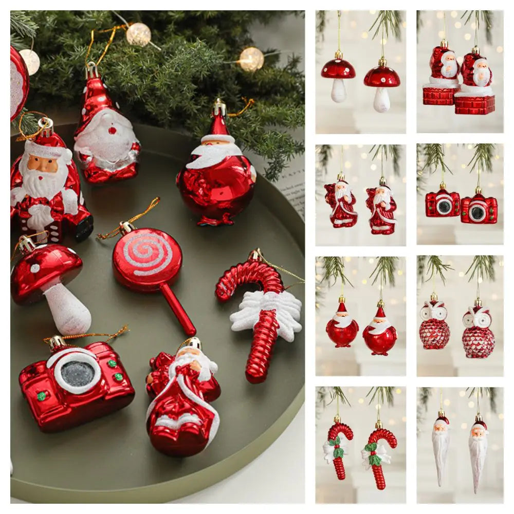 2PCS Red&white Christmas Hanging Decoration Santa Clause Camera Owl Xmas Ornament Ball Shopwindow Plastic Xmas Baubles